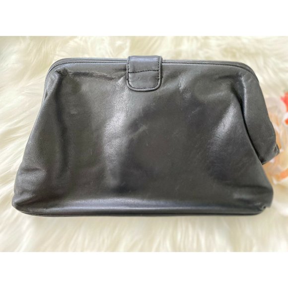 Vtg Jennifer Moore Blk Leather Reptile Clutch Bag - Picture 3 of 12